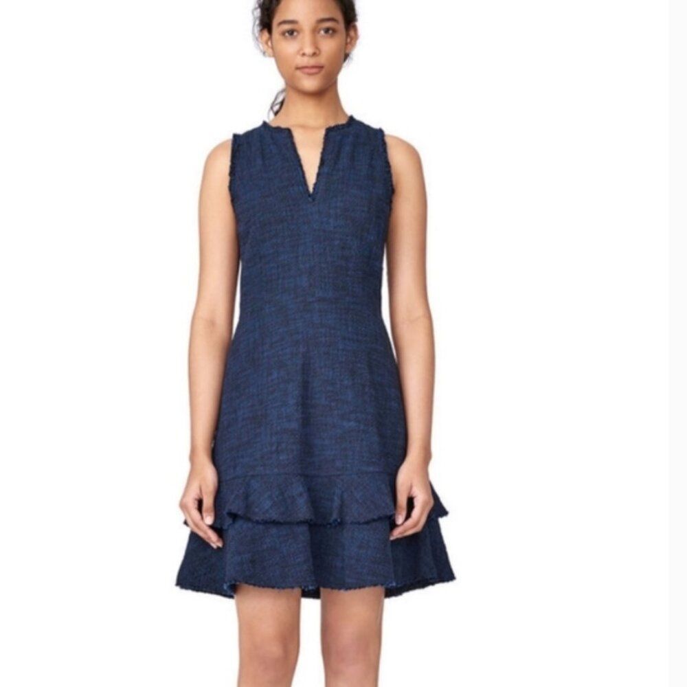 REBECCA TAYLOR Tweed Ruffle Hem Mini Dress, Royal Blue/Black, Size 2